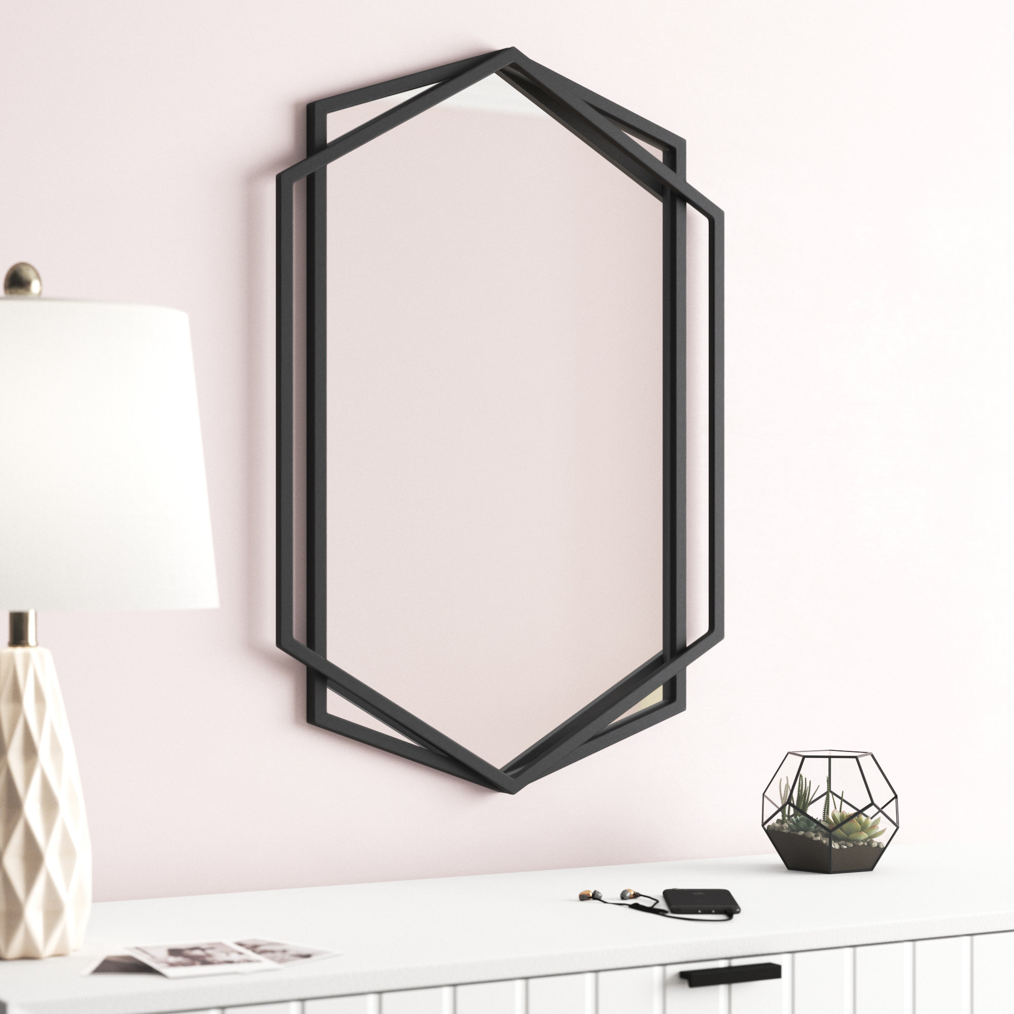 Wade Logan Amarni Hexagon Black Metal Framed Wall Mounted Accent And